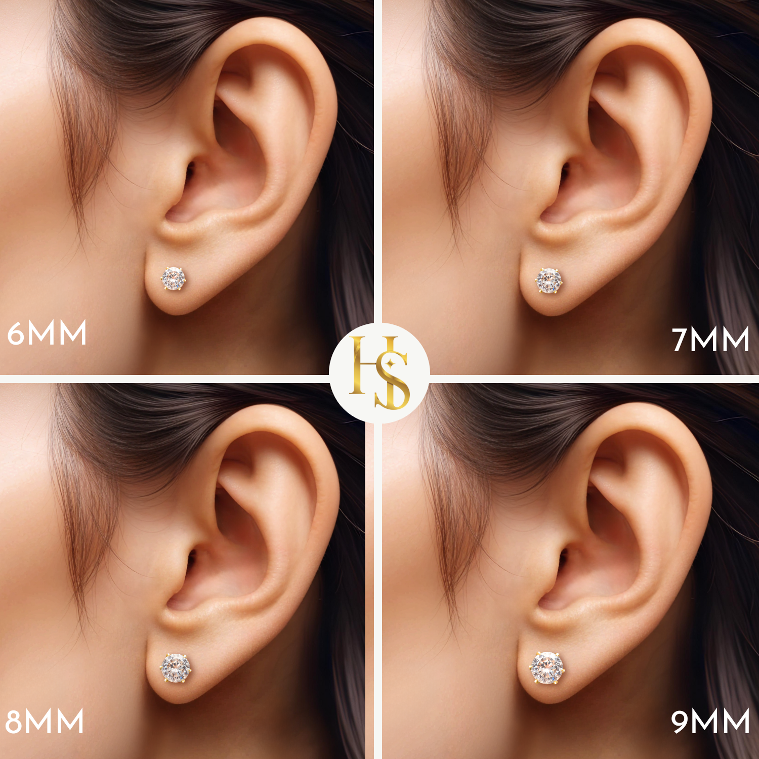 Gold Simple Solitaire Stud Earrings - 92.5 Silver - Round Brilliant Zirconia Tops for everyday wear in 18K Gold Finish HighSpark