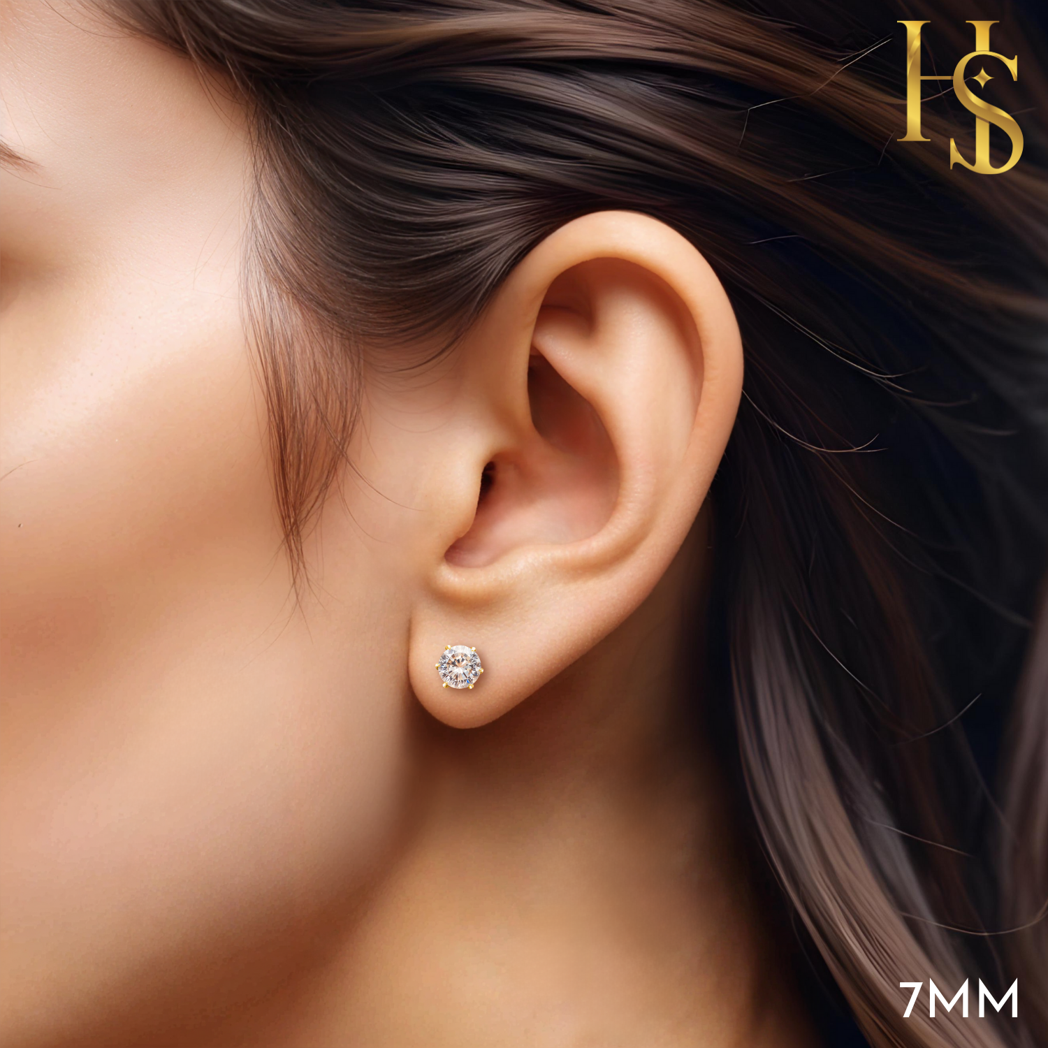 Gold Simple Solitaire Stud Earrings - 92.5 Silver - Round Brilliant Zirconia Tops for everyday wear in 18K Gold Finish HighSpark