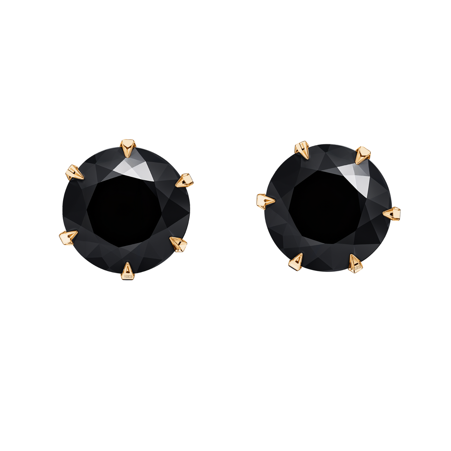 Gold Solitaire Black Round Stud Earrings - 92.5 Silver - Black Brilliant Zirconia Tops - 18k Gold Finish HighSpark
