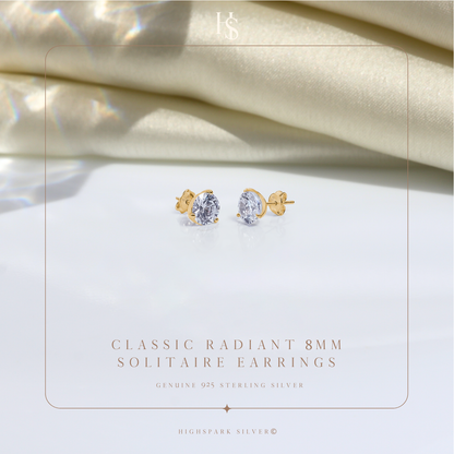 Gold Solitaire Stud Earrings in 92.5 Silver - Sparkling Martini by HighSpark - Sparkling Zirconia in Martini Style 3 Prong Setting HighSpark