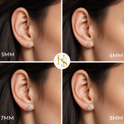 Gold Solitaire Stud Earrings in 92.5 Silver - Sparkling Martini by HighSpark - Sparkling Zirconia in Martini Style 3 Prong Setting HighSpark