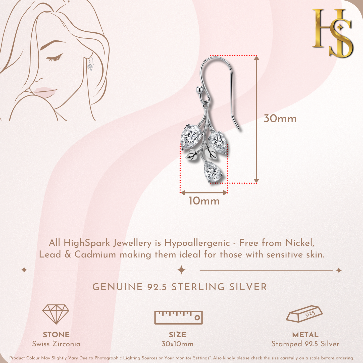 Graceful Gardenia Drop Earrings in 92.5 Sterling Silver with Diamond like Brilliance Zirconia HighSpark