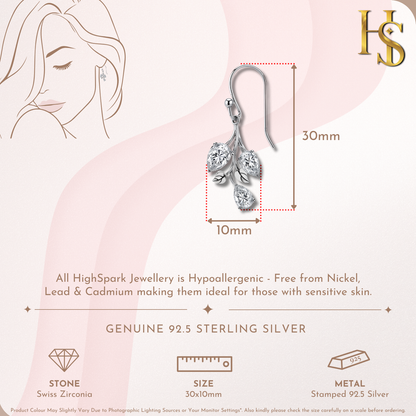 Graceful Gardenia Drop Earrings in 92.5 Sterling Silver with Diamond like Brilliance Zirconia HighSpark