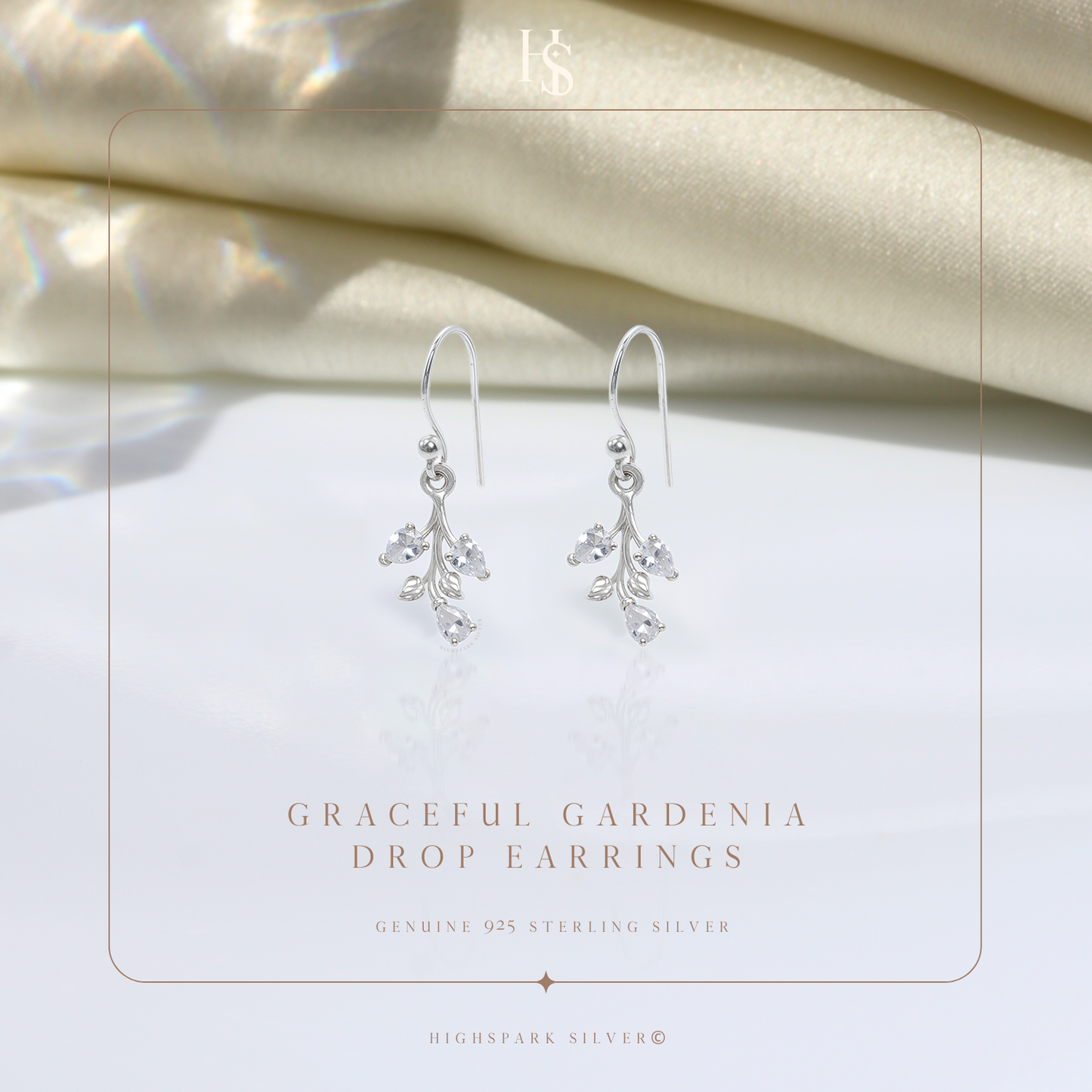 Graceful Gardenia Drop Earrings in 92.5 Sterling Silver with Diamond like Brilliance Zirconia HighSpark