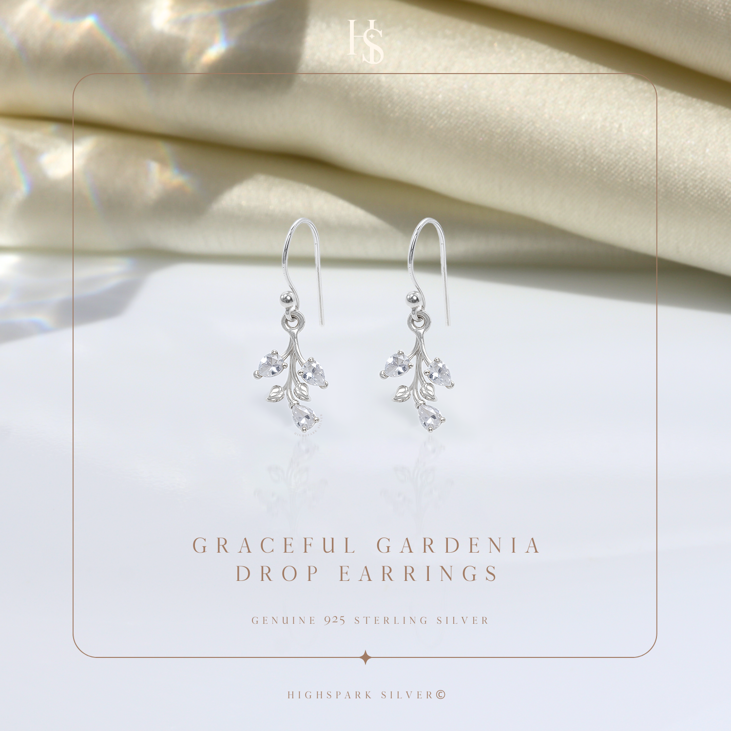 Graceful Gardenia Drop Earrings in 92.5 Sterling Silver with Diamond like Brilliance Zirconia HighSpark