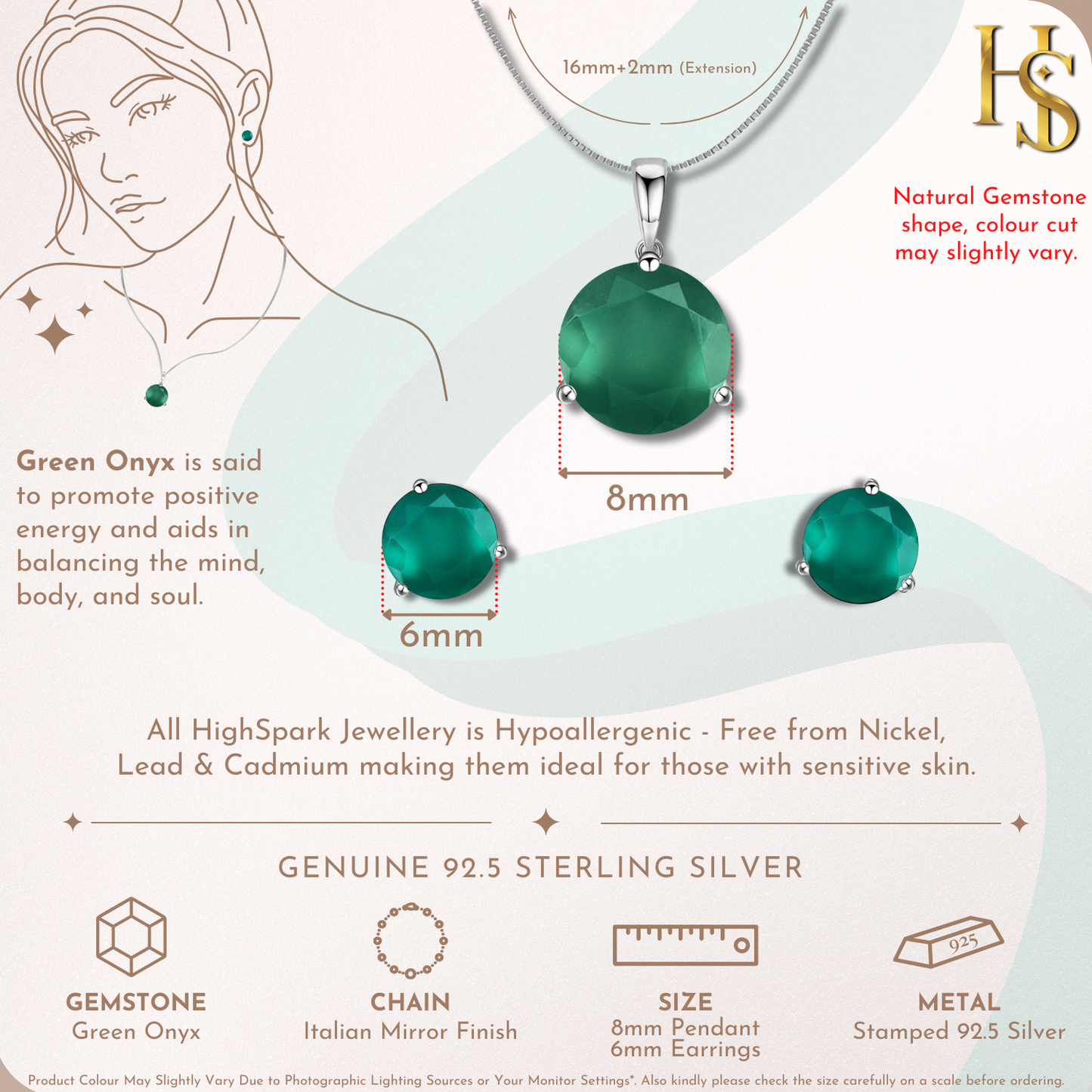 Green Onyx Gemstone Pendant-Set With Earrings in 925 Sterling Silver For Women HighSpark
