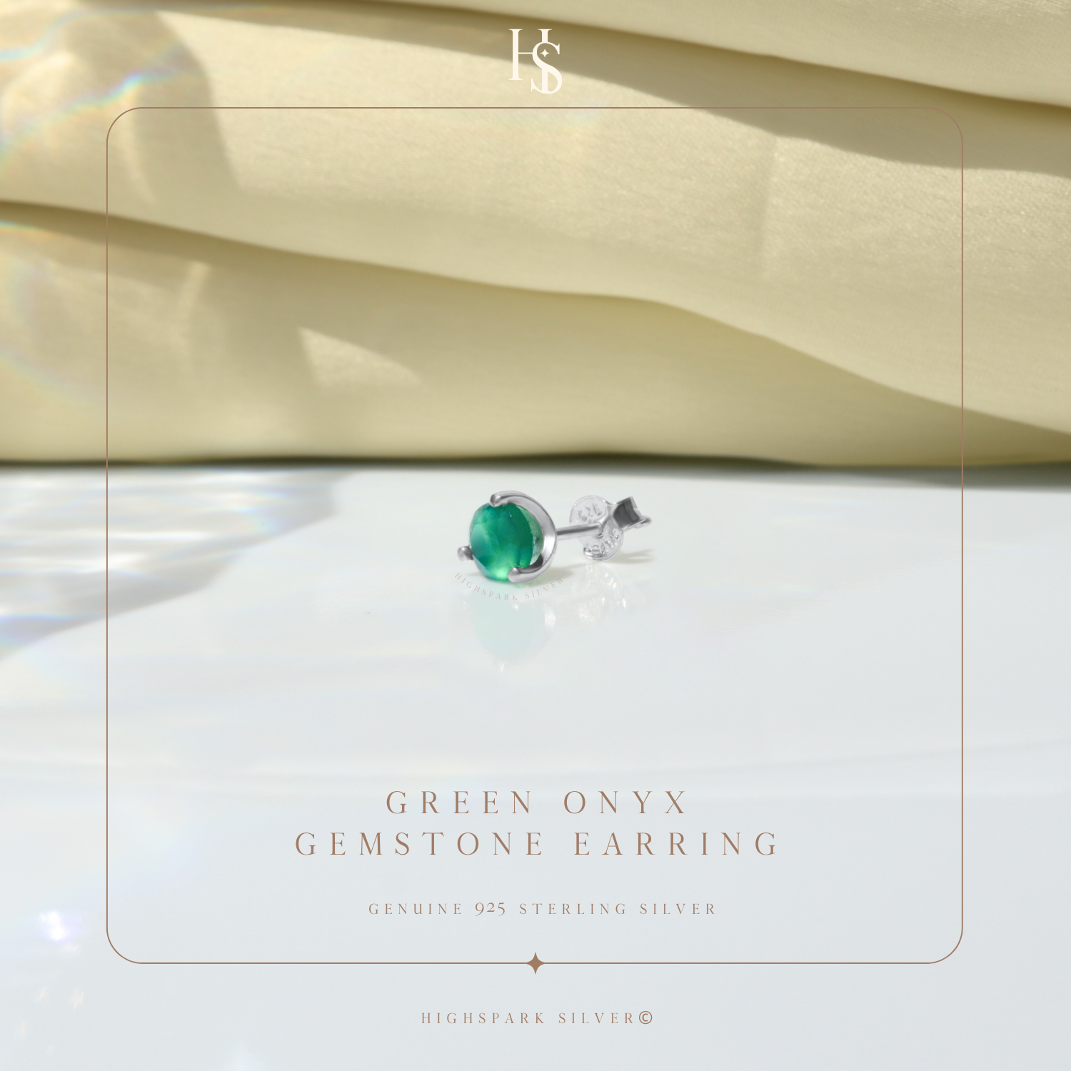 Green Onyx Gemstone Stud Earrings in 925 Sterling Silver for Men HighSpark