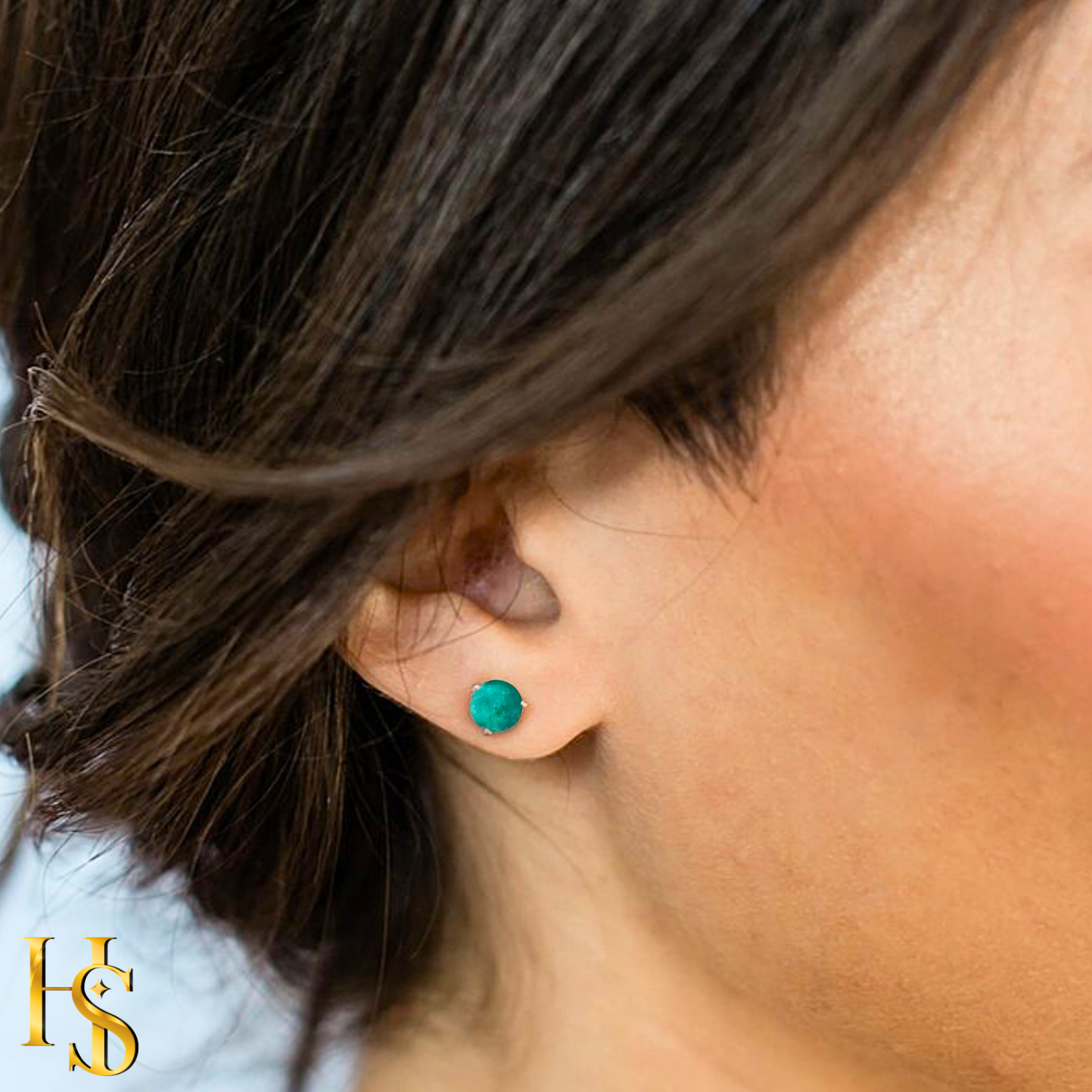 Green onyx Gemstone Stud Earrings in 925 Sterling Silver For Women HighSpark