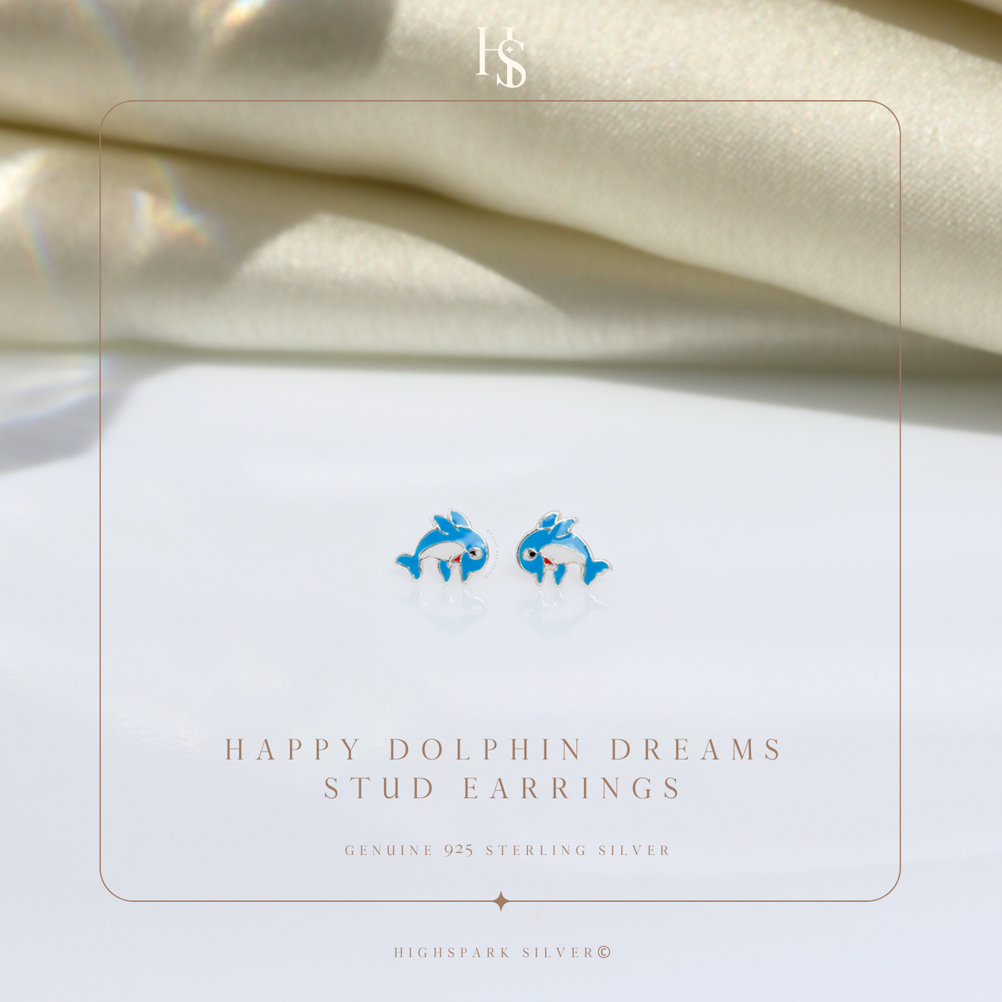 Happy Dolphin Dreams Cute Enamel Stud Earrings in 925 Sterling Silver HighSpark