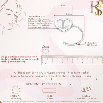 Heart Nose Pin in 92.5 Sterling Silver for Women HighSpark