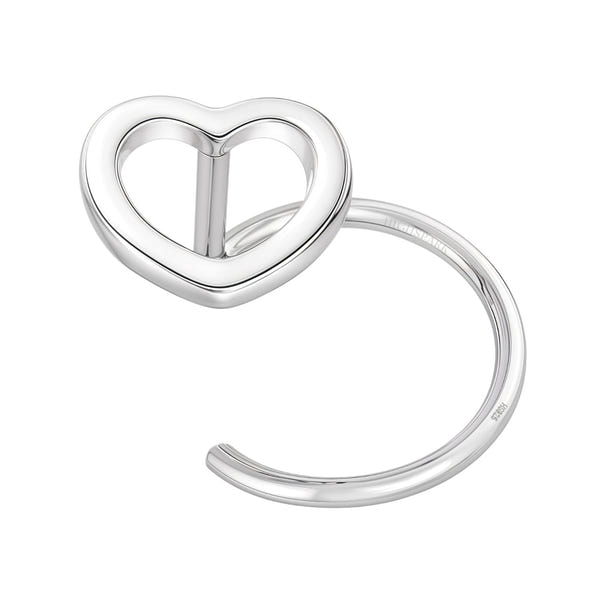 A sterling silver nose pin featuring an open heart motif on a simple hoop, shown against a plain white background.