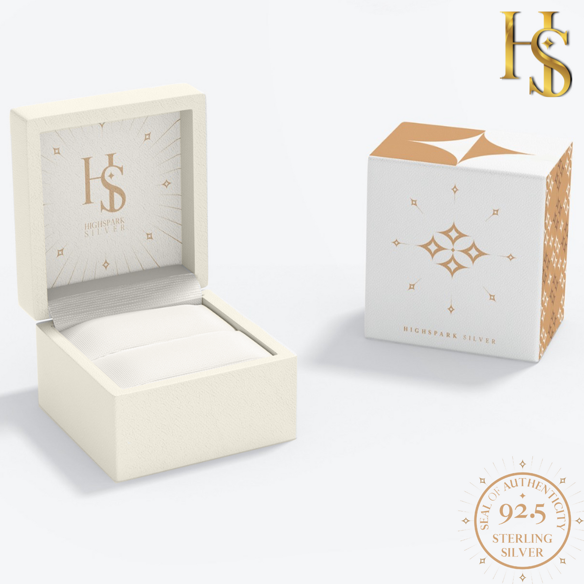 HighSpark signature jewellery gift box and 925 sterling silver certificate of authenticity, included with every order.