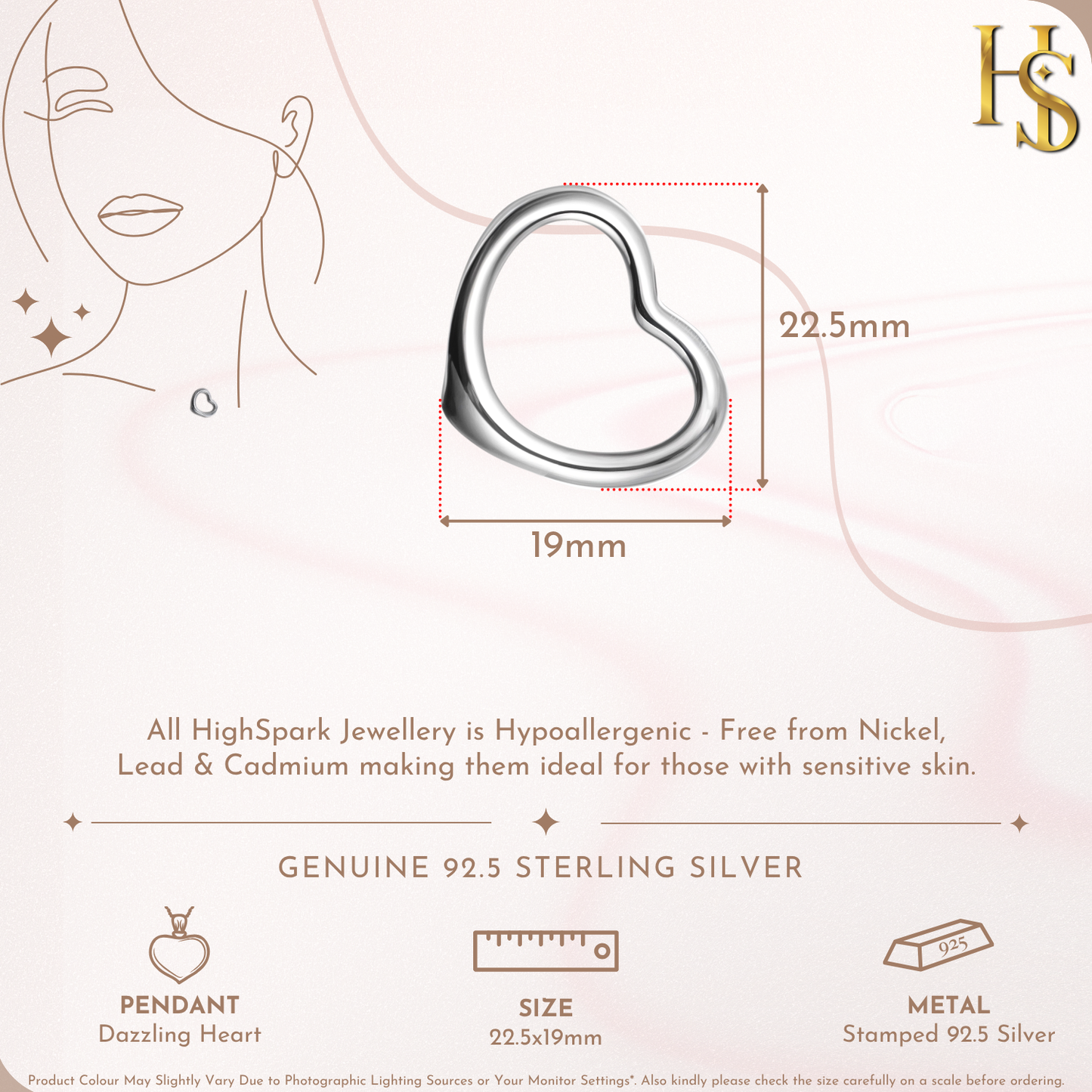 Hollow Heart Pendant Necklace in 92.5 Silver HighSpark