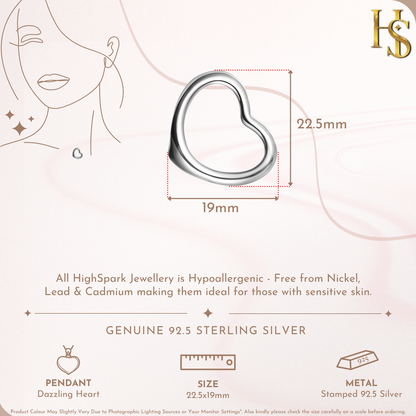 Hollow Heart Pendant Necklace in 92.5 Silver HighSpark
