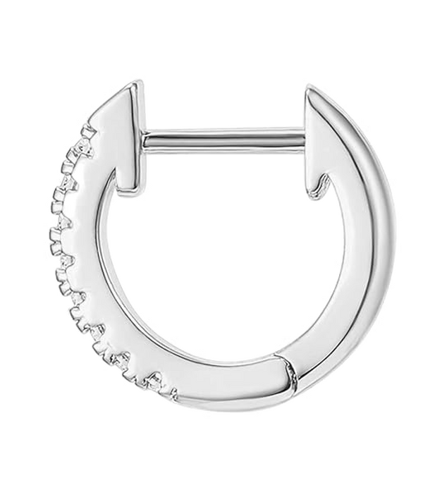 A single 12mm hoop huggie earring for men with American diamonds in a prong setting.