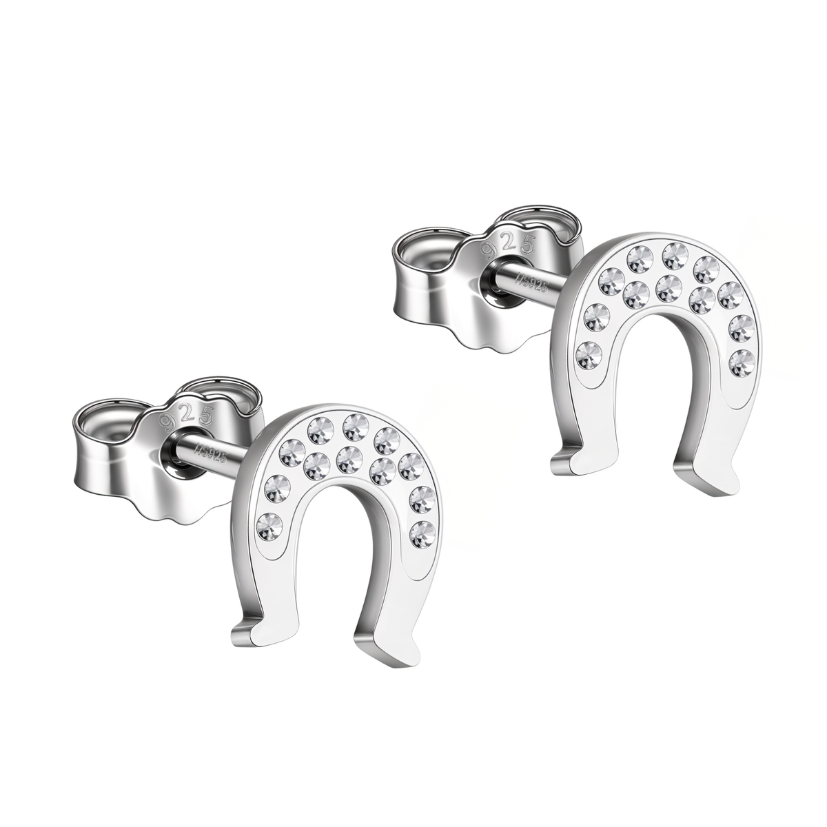 Horseshoe stud earrings – 10mm horseshoes paved with American diamonds in 925 sterling silver