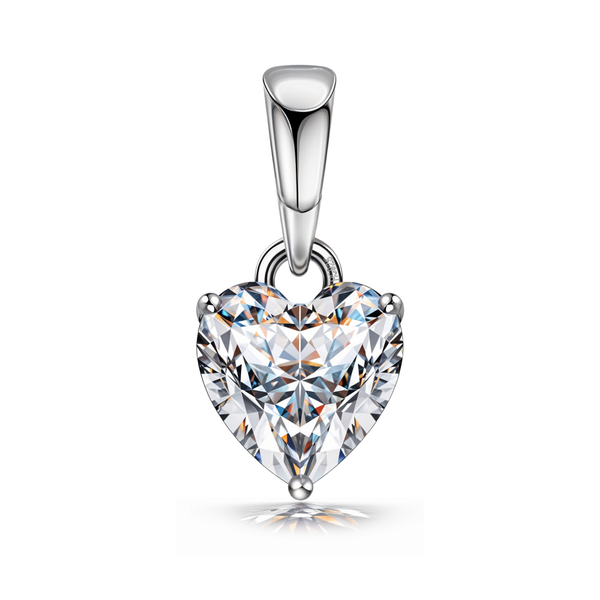 A sterling silver solitaire pendant featuring a heart-shaped American diamond in a three-prong setting, shown on a white background.