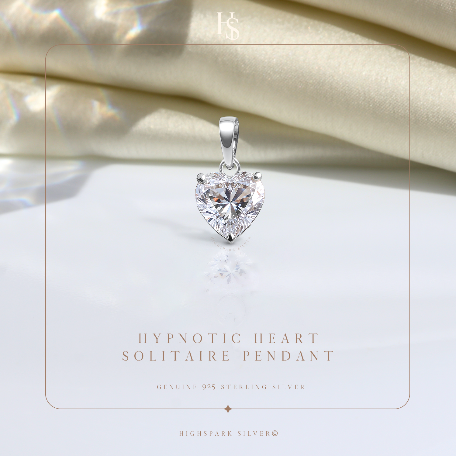 Hypnotic Heart Solitaire Pendant in 92.5 Sterling Silver With Diamond like Brilliance Zirconia HighSpark