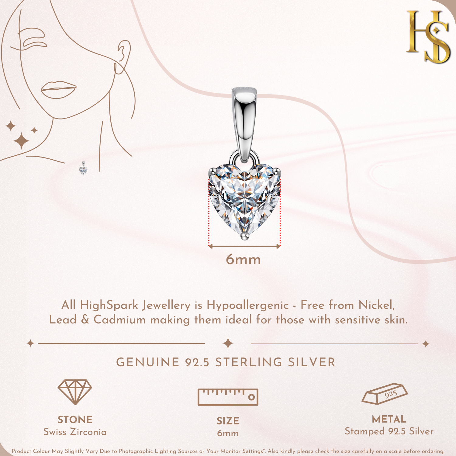 Hypnotic Heart Solitaire Pendant in 92.5 Sterling Silver With Diamond like Brilliance Zirconia. HighSpark