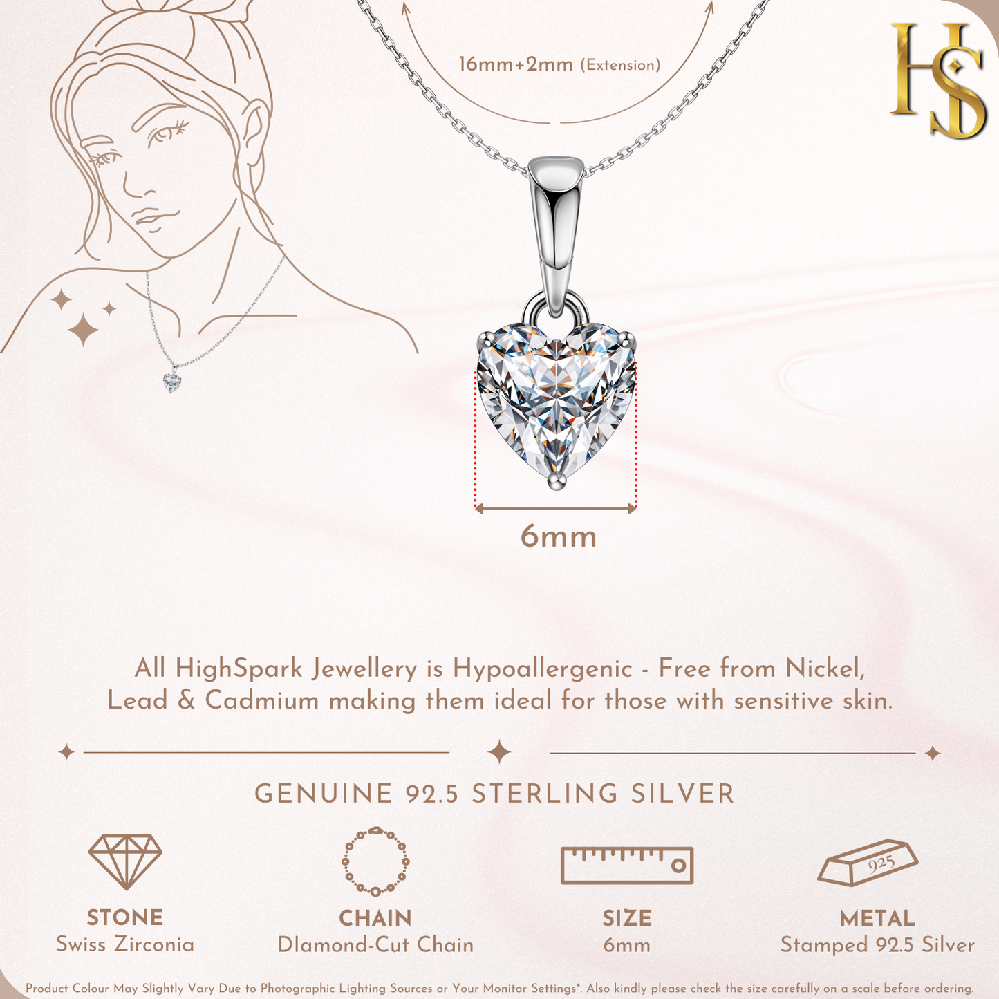 Hypnotic Heart Solitaire Pendant in 92.5 Sterling Silver With Diamond like Brilliance Zirconia. HighSpark