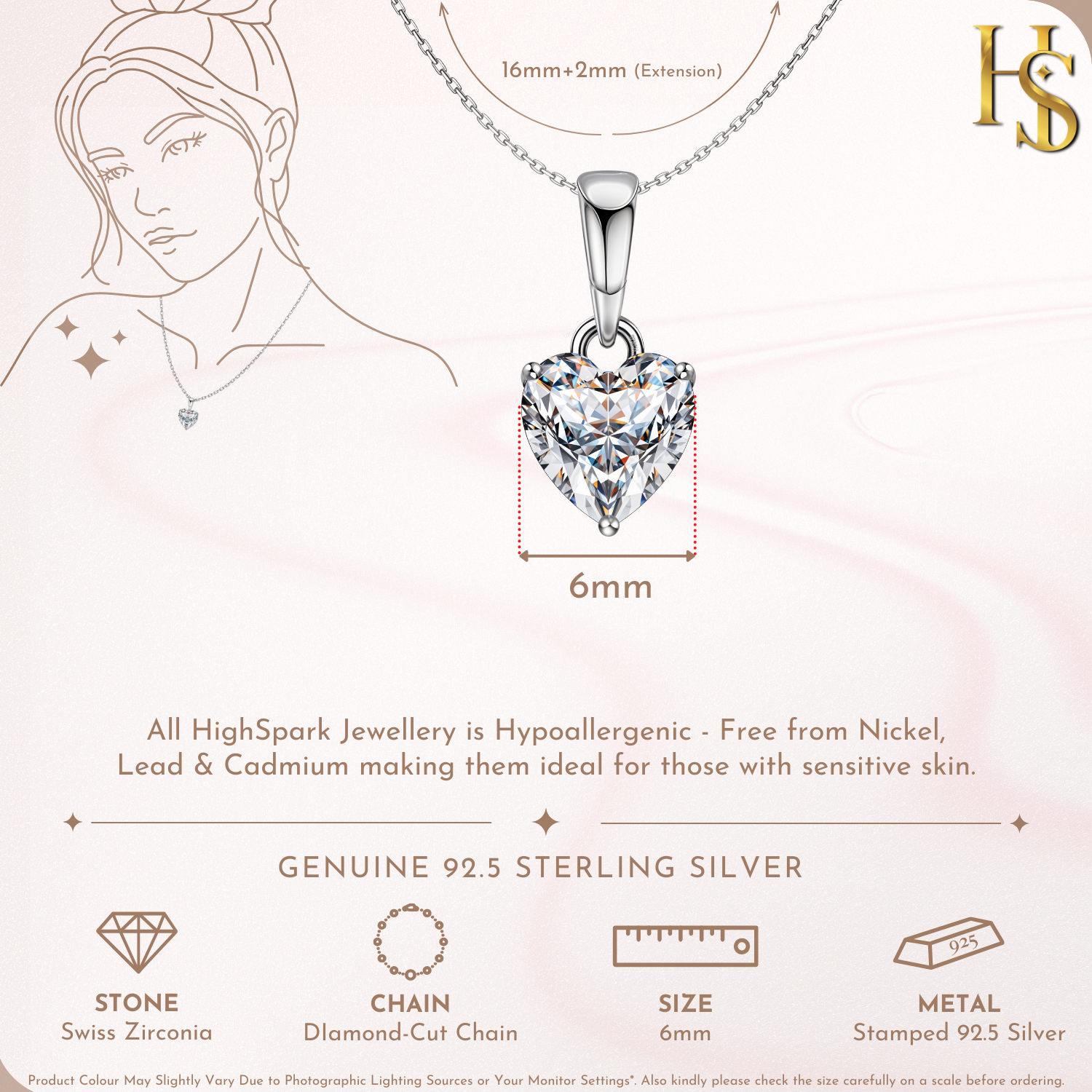 Hypnotic Heart Solitaire Pendant in 92.5 Sterling Silver With Diamond like Brilliance Zirconia. HighSpark