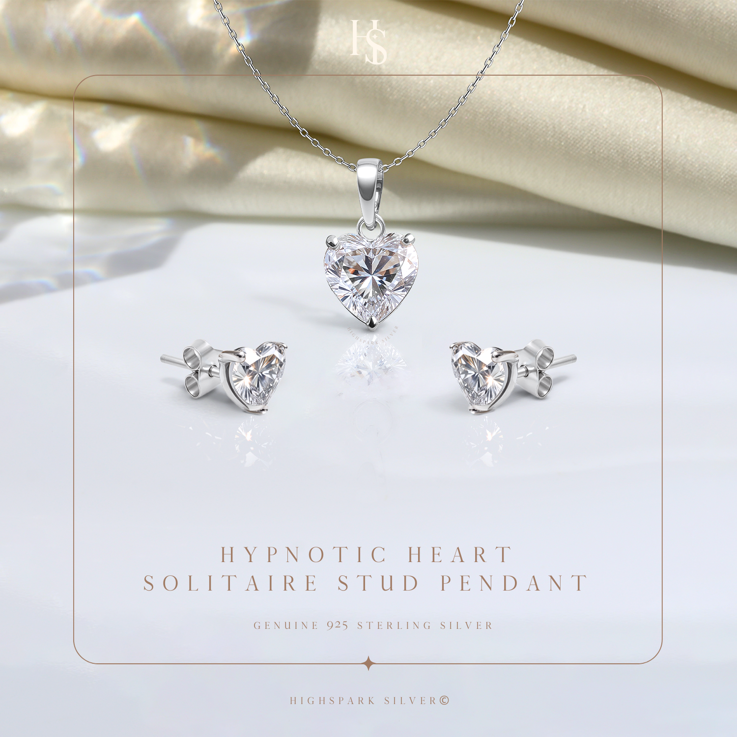 Hypnotic Heart Solitaire Stud Pendant-Set With Earrings in 925 Sterling Silver For Women HighSpark