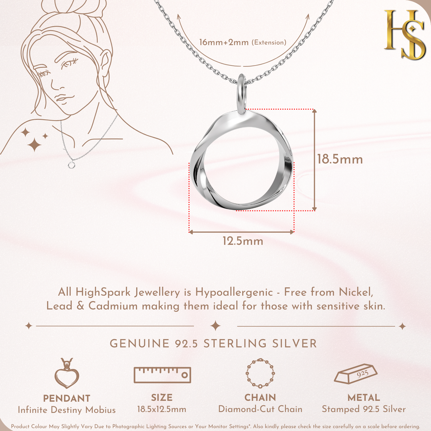 Infinite Destiny Mobius Pendant in 92.5 Sterling Silver For Women HighSpark