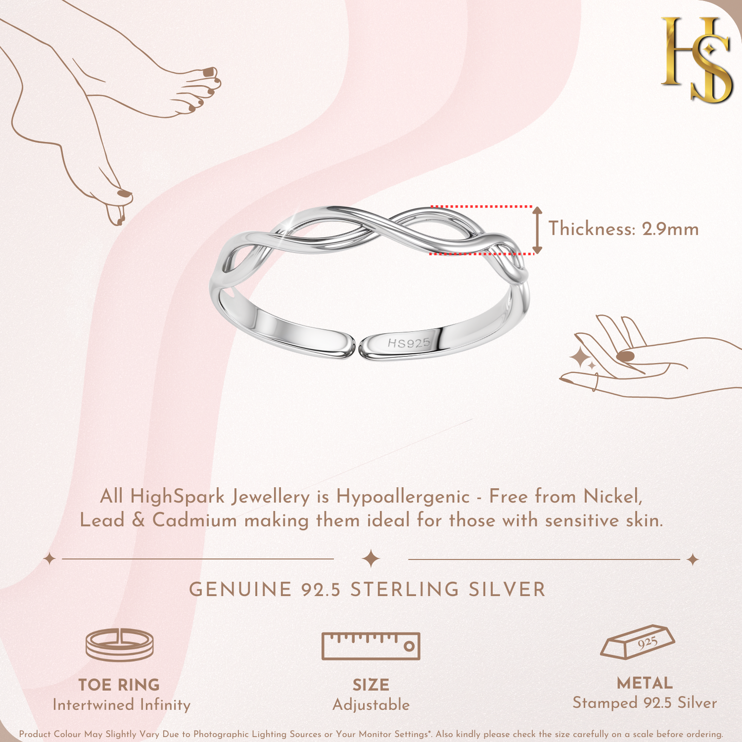 Intertwined Infinity Toe Rings – Adjustable 925 Sterling Silver - 1 Piece HighSpark