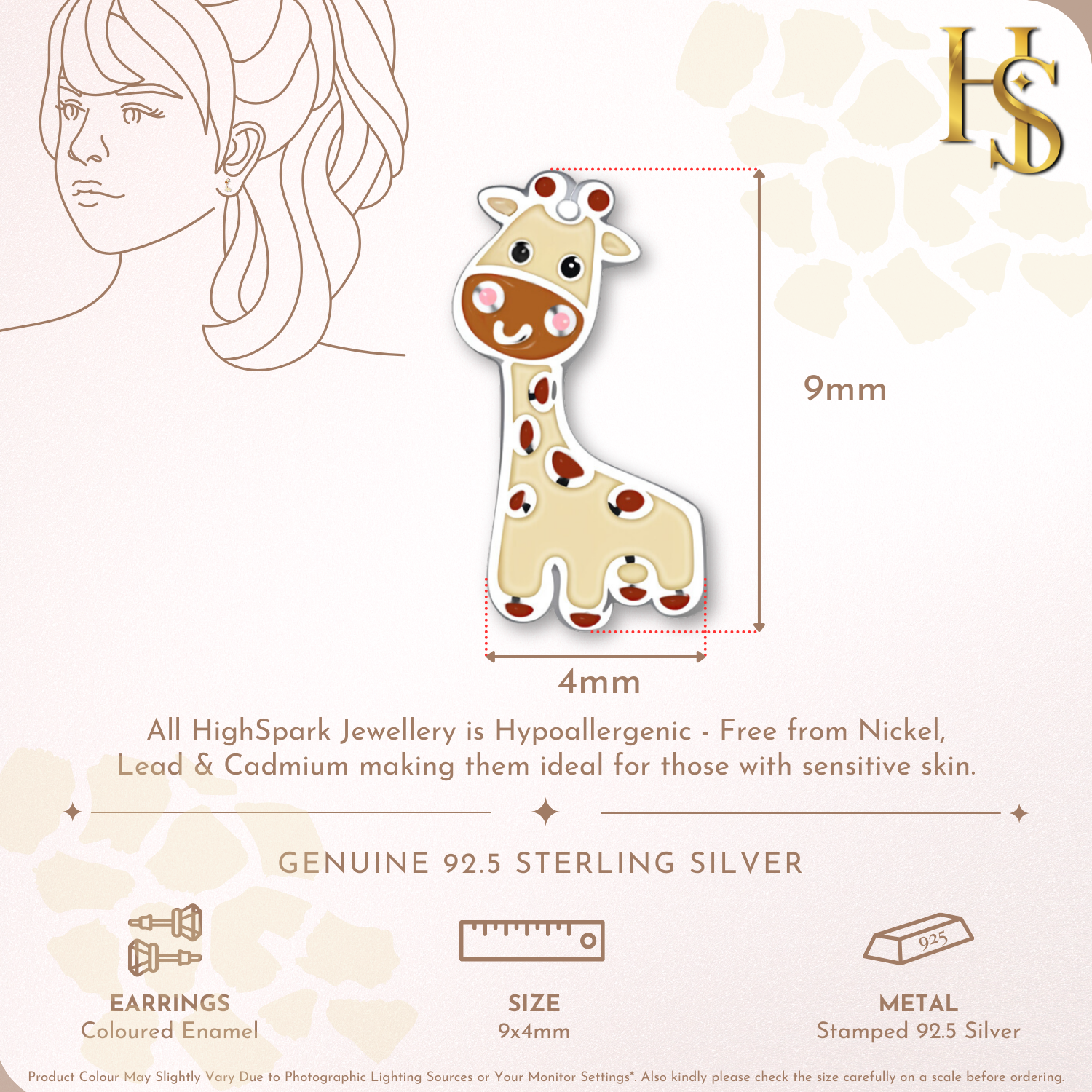 Jungle Giraffe Cute Enamel Stud Earrings in 925 Sterling Silver HighSpark