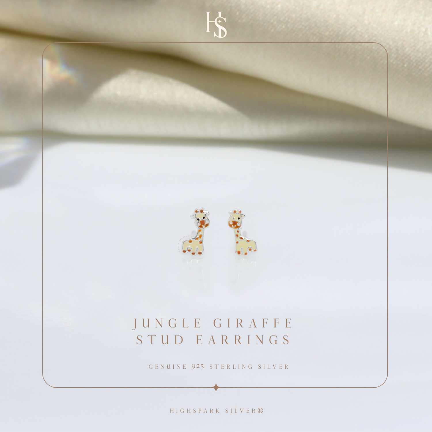 Jungle Giraffe Cute Enamel Stud Earrings in 925 Sterling Silver HighSpark