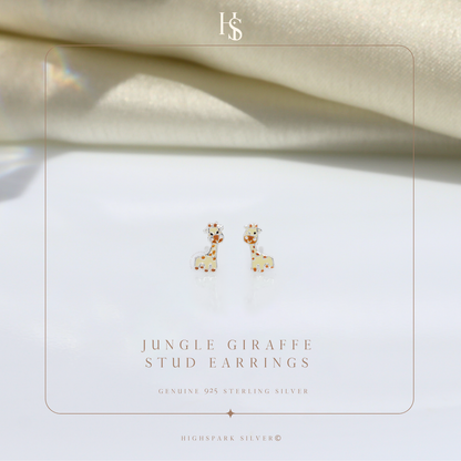 Jungle Giraffe Cute Enamel Stud Earrings in 925 Sterling Silver HighSpark