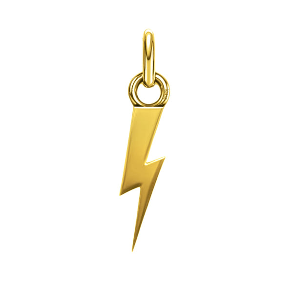 A lightning bolt pendant charm in 18k gold-plated sterling silver, shown on a plain white background.