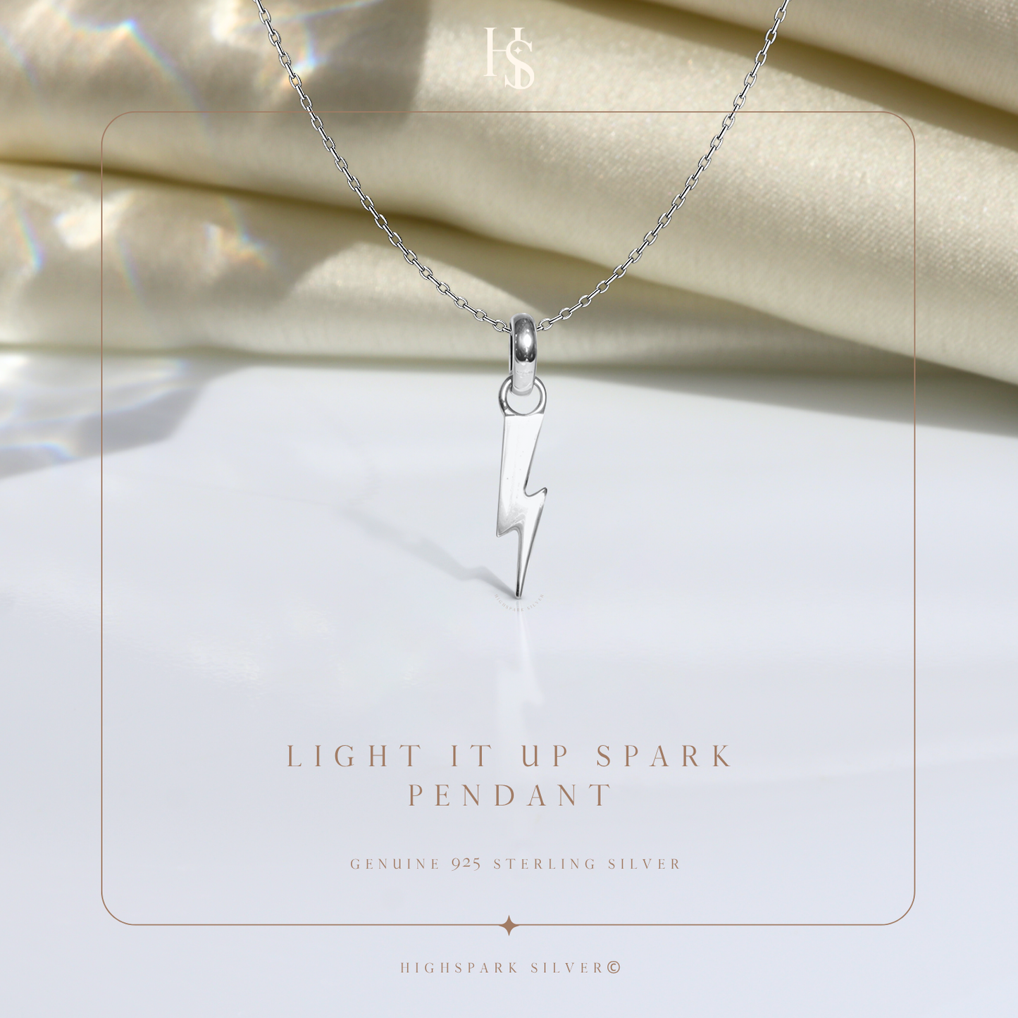 Lightening Bolt Pendant Necklace in 92.5 Silver HighSpark