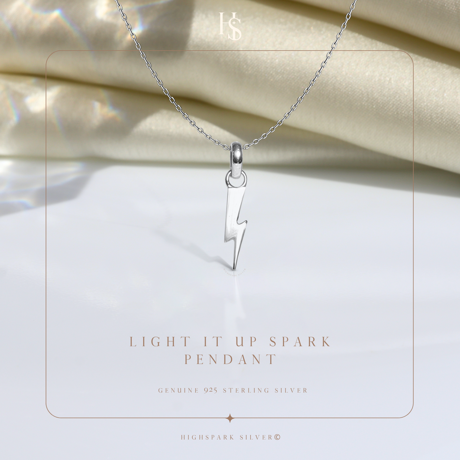 Lightening Bolt Pendant Necklace in 92.5 Silver HighSpark