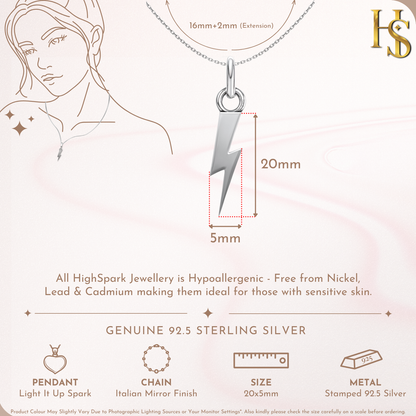 Lightening Bolt Pendant Necklace in 92.5 Silver HighSpark