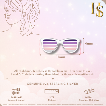 Lilac Sunglasses Cute Enamel Stud Earrings in 925 Sterling Silver HighSpark