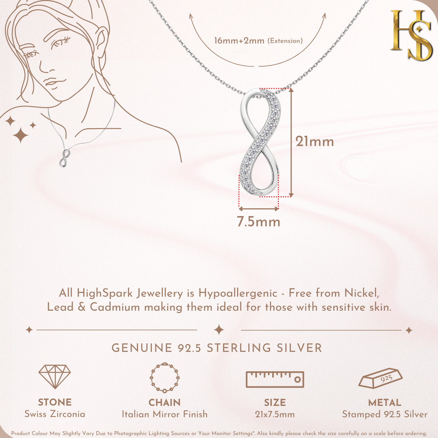 Limitless Infinity Pendant Necklace in 92.5 Sterling Silver For Women HighSpark