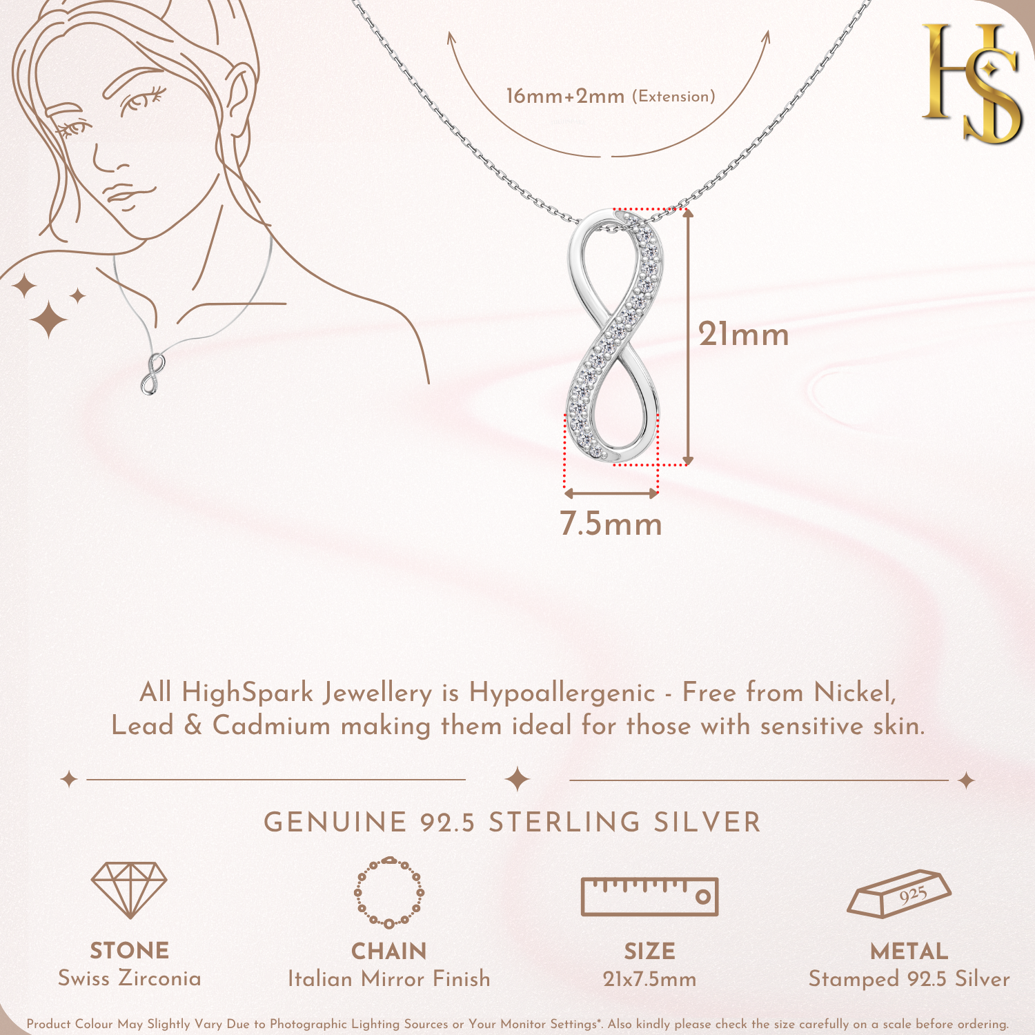 Limitless Infinity Pendant Necklace in 92.5 Sterling Silver For Women HighSpark