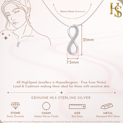 Limitless Infinity Pendant Necklace in 92.5 Sterling Silver For Women HighSpark