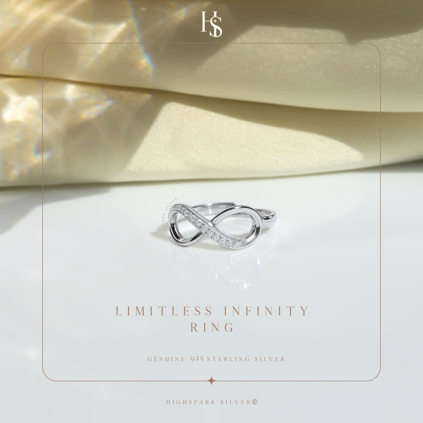 Limitless Infinity Ring in 92.5 Sterling Silver with Diamond like Brilliance Zirconia HighSpark