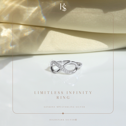 Limitless Infinity Ring in 92.5 Sterling Silver with Diamond like Brilliance Zirconia HighSpark