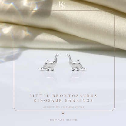 Little Brontosaurus Dinosaur Earrings in 92.5 Sterling Silver for Women HighSpark