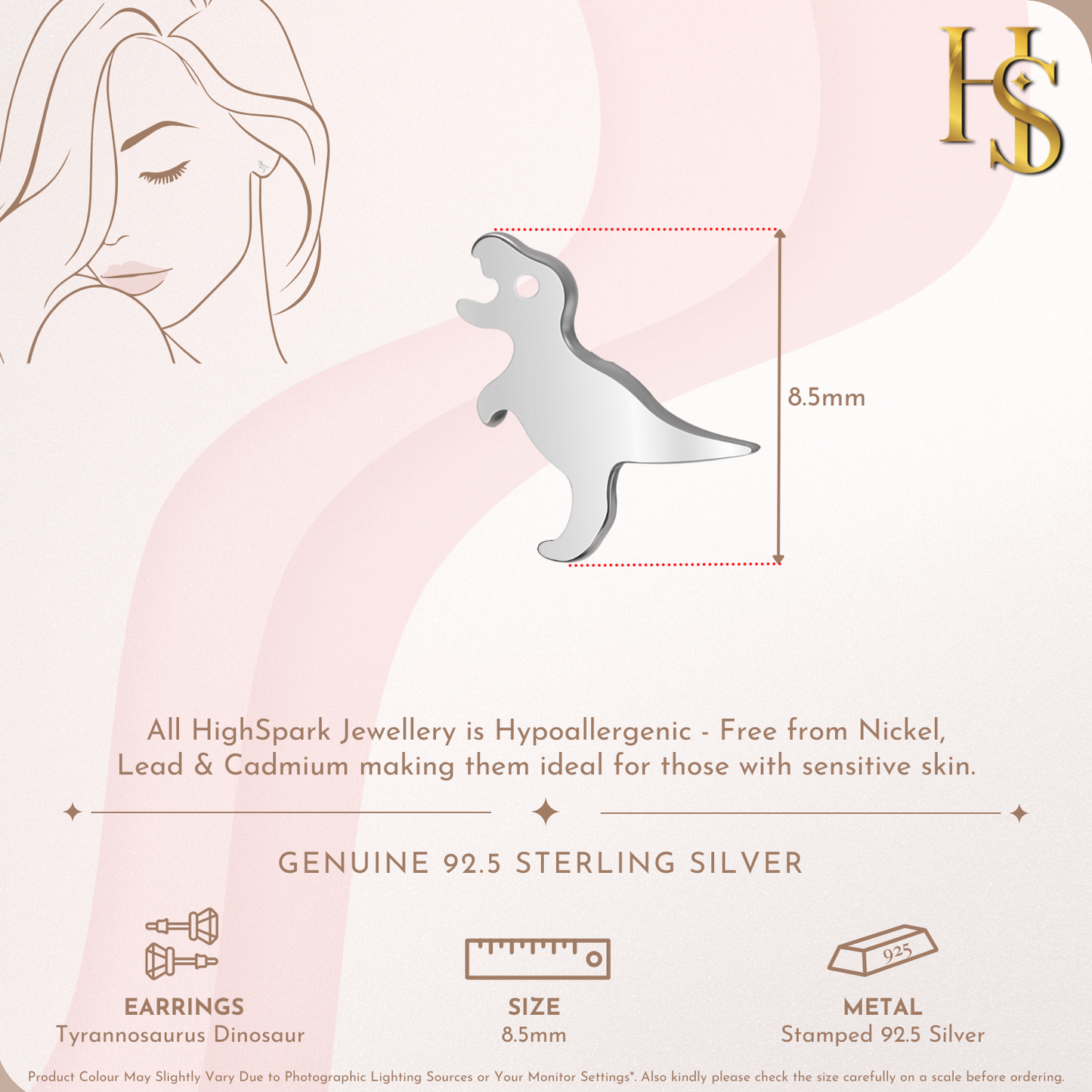 Little Tyrannosaurus Dinosaur Earrings in 92.5 Sterling Silver for Women HighSpark