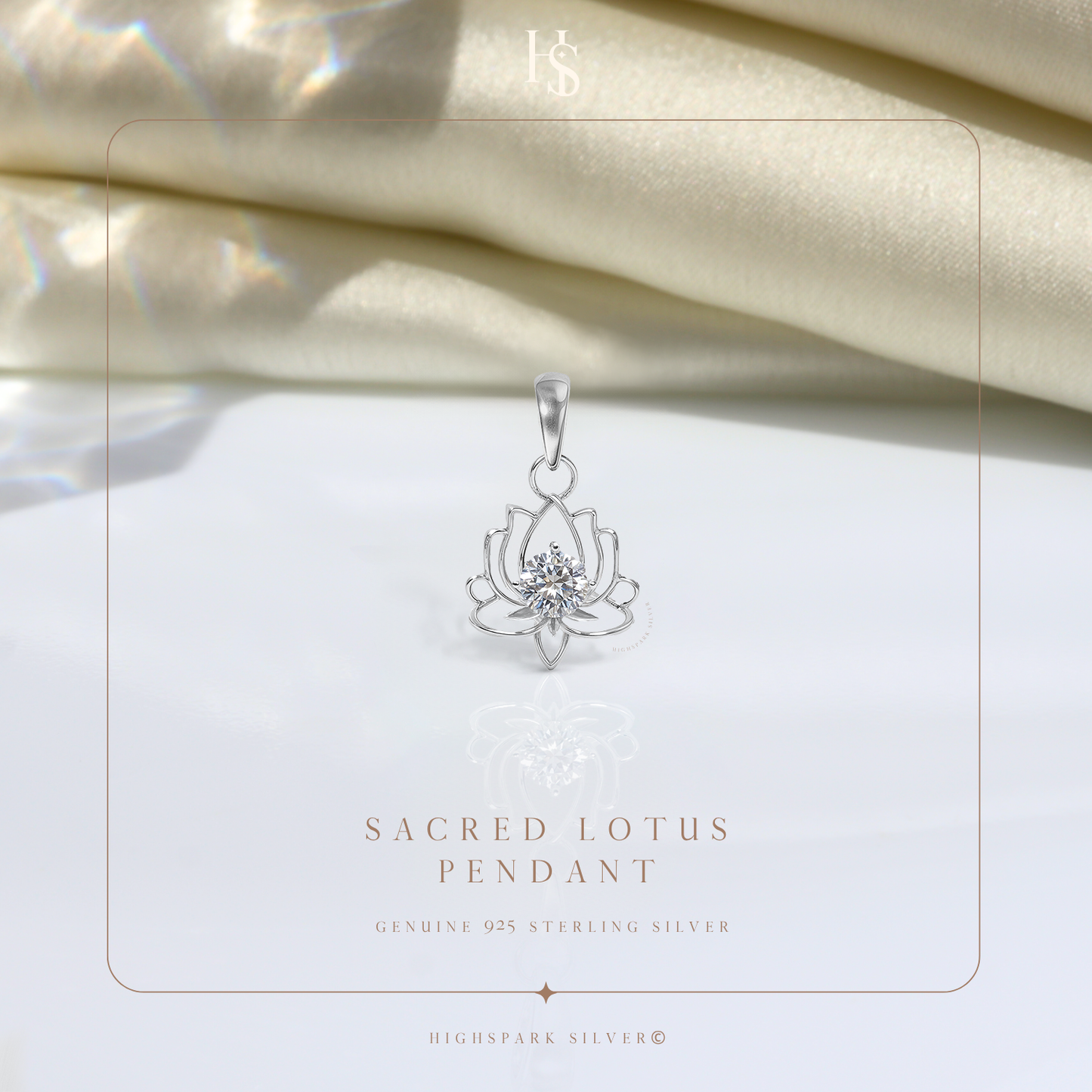 Lotus Solitaire Pendant in 92.5 Sterling Silver With Diamond like Brilliance Zirconia HighSpark
