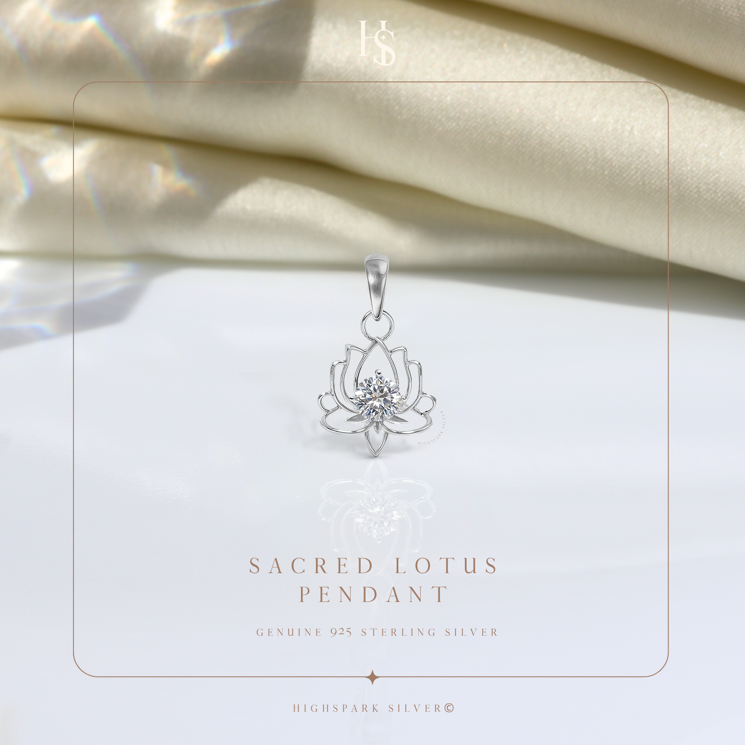 Lotus Solitaire Pendant in 92.5 Sterling Silver With Diamond like Brilliance Zirconia HighSpark