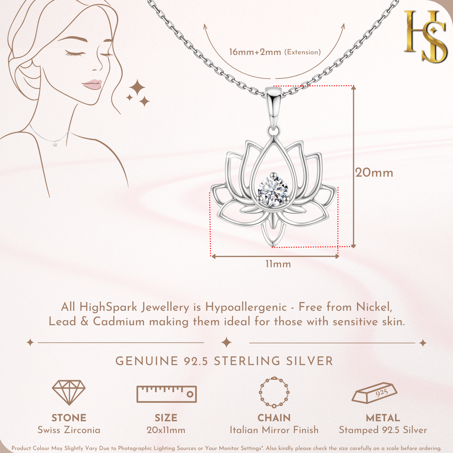 Lotus Solitaire Pendant in 92.5 Sterling Silver With Diamond like Brilliance Zirconia HighSpark