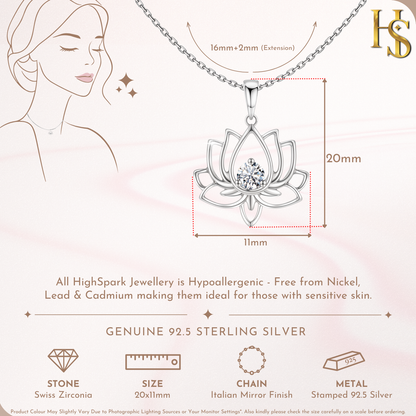 Lotus Solitaire Pendant in 92.5 Sterling Silver With Diamond like Brilliance Zirconia HighSpark