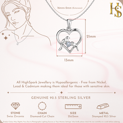 Lovebird Heart Pendant With Chain in 925 Sterling Silver For Women HighSpark