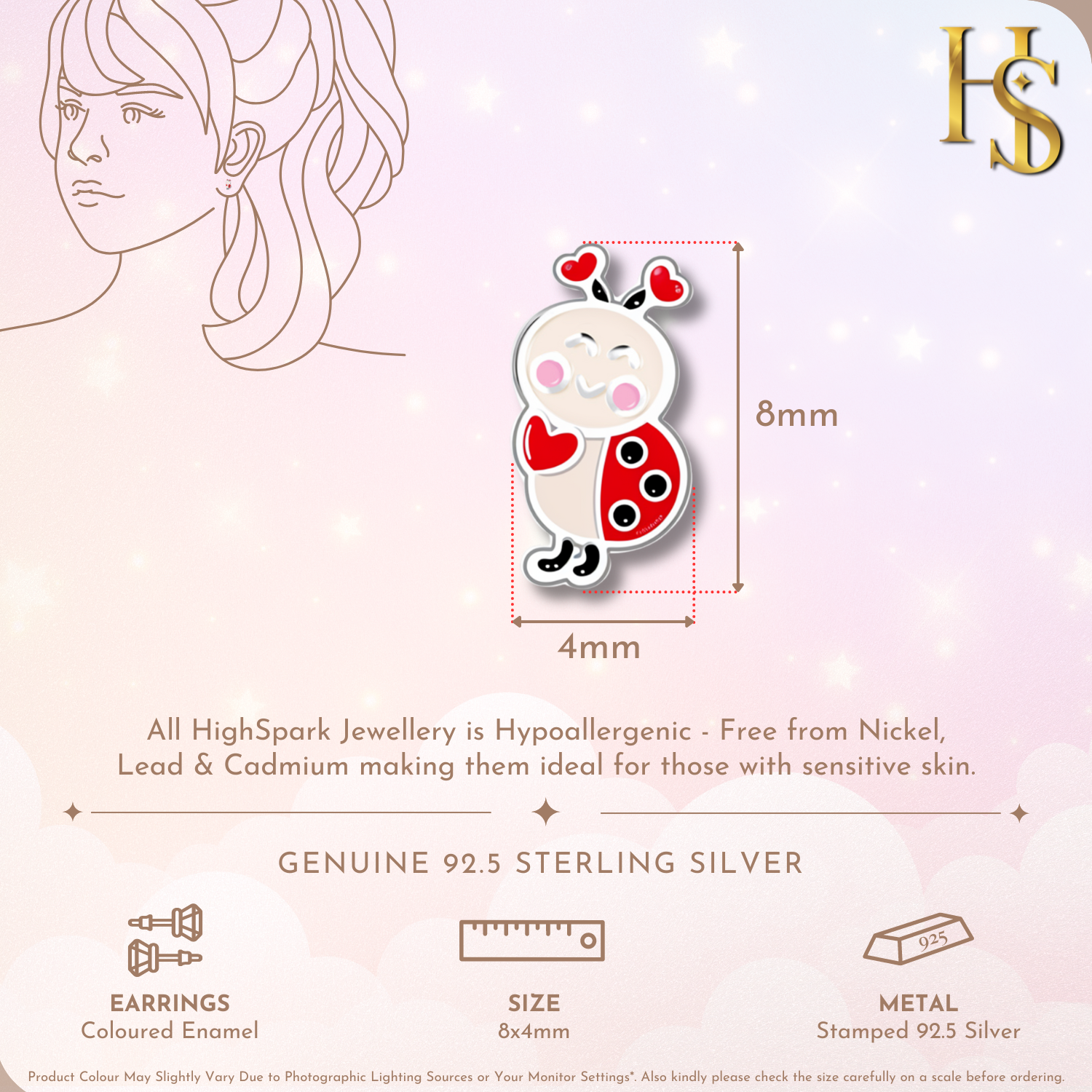 Lovely Ladybug Cute Enamel Stud Earrings in 925 Sterling Silver HighSpark