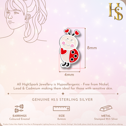 Lovely Ladybug Cute Enamel Stud Earrings in 925 Sterling Silver HighSpark